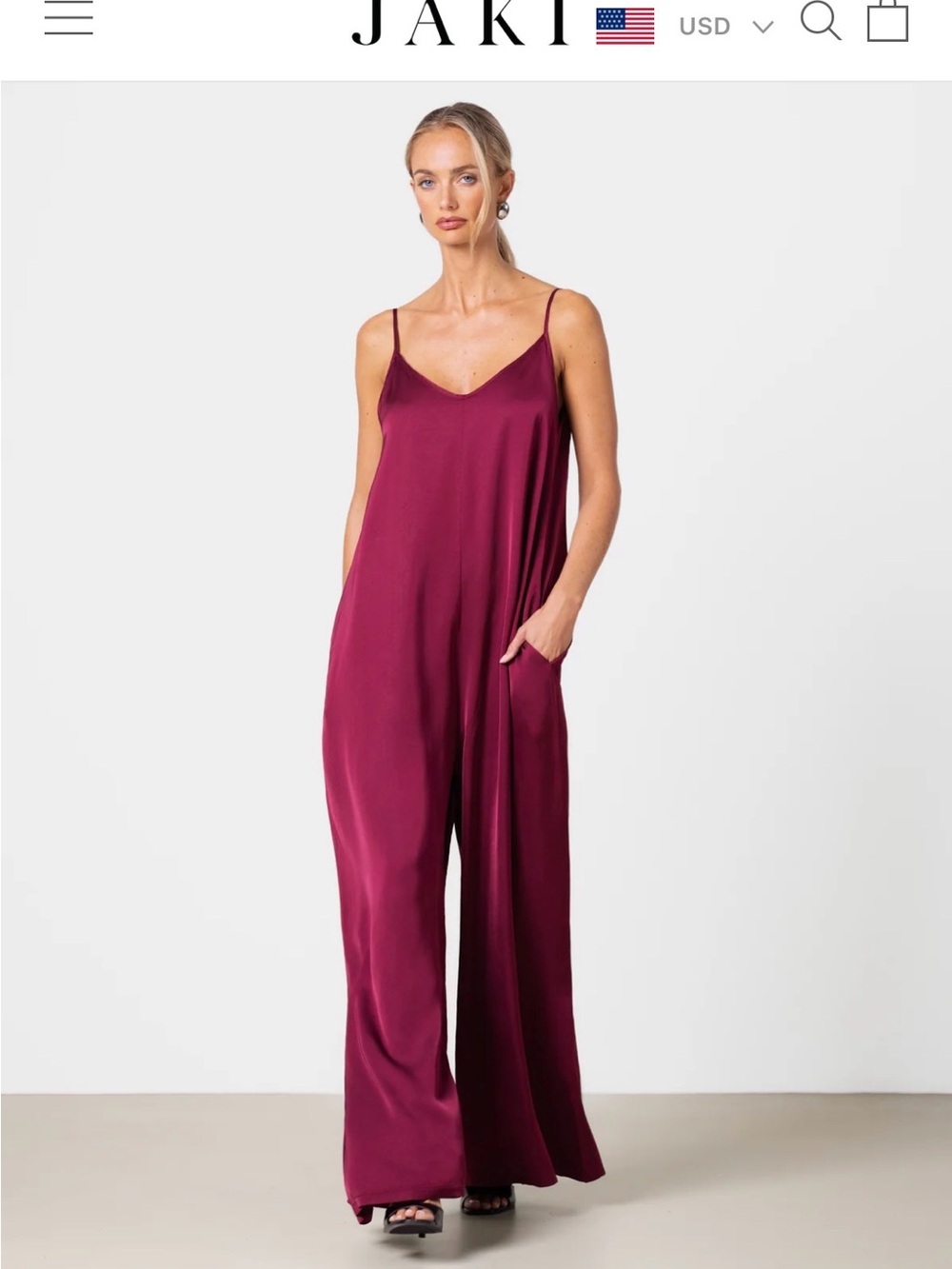 JAKI Audrey Satin Jumpsuit | Burgundy Size Small